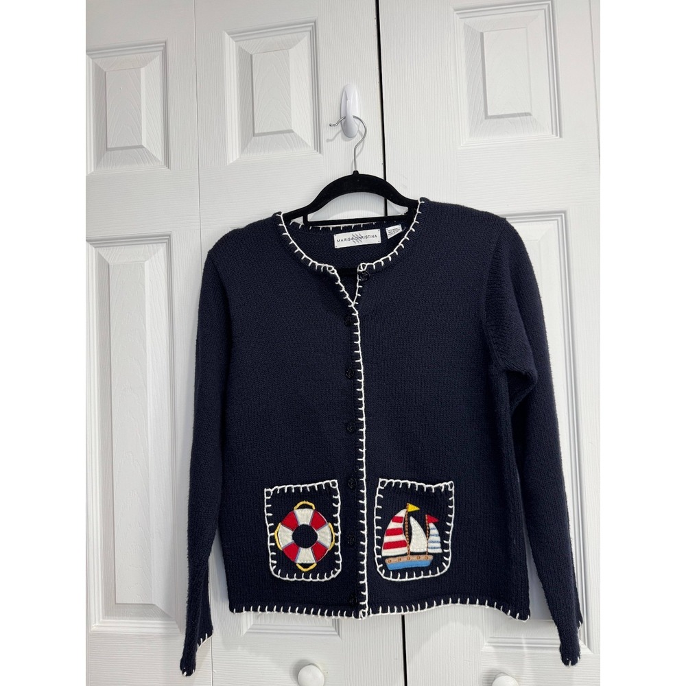 Marisa Christina Nautical Lighthouse Sweater Women's‎ Small Navy Blue